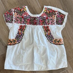 Madewell White Blouse with Multicolor Embroidery